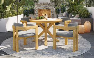English Elm 5-piece Outdoor Solid Acacia Wood Round Patio Dining Set with Cushioned Barrel Armchairs Gray N704G201258L