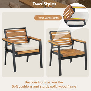 English Elm Modern Acacia Wood 7 Piece Dining Set Iron Frame Removable Cushions Patio Ready Beige N704G201259A