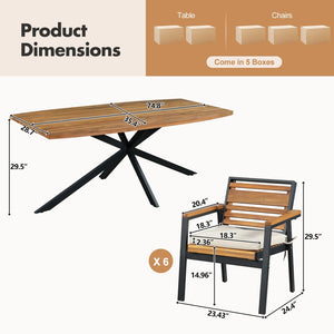 English Elm Modern Acacia Wood 7 Piece Dining Set Iron Frame Removable Cushions Patio Ready Beige N704G201259A
