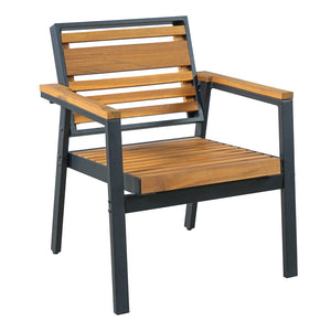 English Elm Modern Acacia Wood 7 Piece Dining Set Iron Frame Removable Cushions Patio Ready Gray N704G201259E