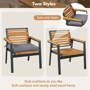 English Elm Modern Acacia Wood 7 Piece Dining Set Iron Frame Removable Cushions Patio Ready Gray N704G201259E