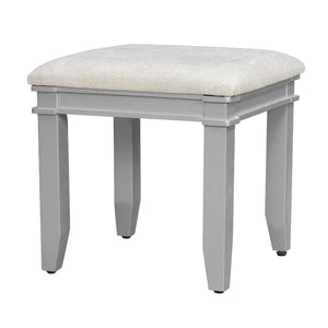 English Elm 48" Vanity Desk with Led Mirror Bamboo Drawer Panels Cushioned Stool Rubberwood Legs Grayish Blue N704G202310E