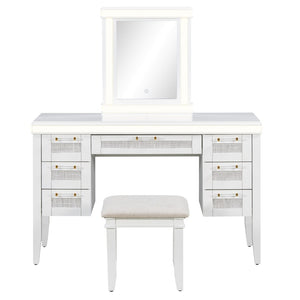 English Elm 48" Vanity Desk with Led Mirror Bamboo Drawer Panels Cushioned Stool Rubberwood Legs Light Beige N704G202310K