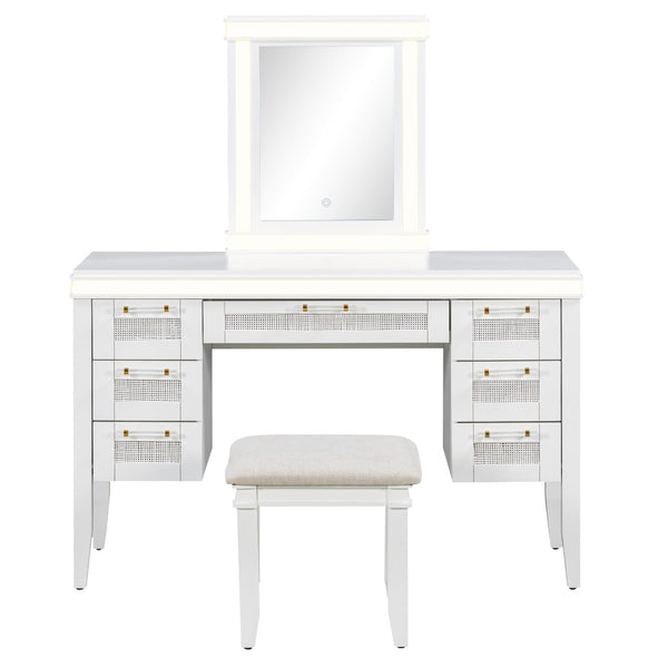 English Elm 48" Vanity Desk with Led Mirror Bamboo Drawer Panels Cushioned Stool Rubberwood Legs Light Beige N704G202310K