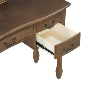 English Elm 46" Vintage Dressing Table Floral Carved Mirror Five Drawers Solid Wood Bedroom Vanity N704P381405P