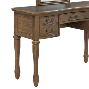 English Elm 46" Vintage Dressing Table Floral Carved Mirror Five Drawers Solid Wood Bedroom Vanity N704P381405P