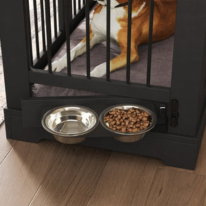 English Elm 43.3 Inch Farmhouse Dog Crate Furniture with 2 Drawers and Rotating Bowl Side Table N704P414580D