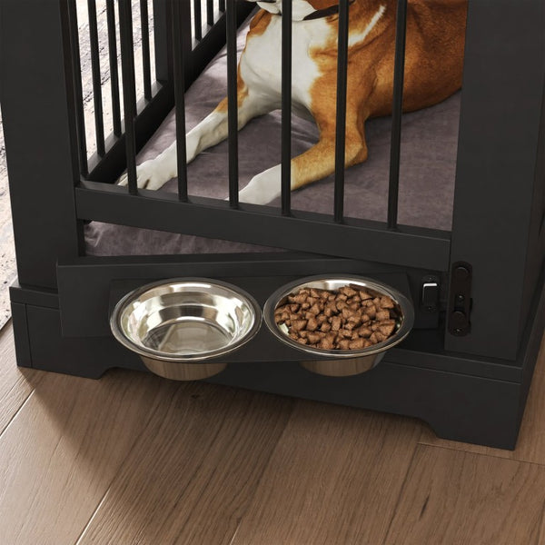 English Elm 43.3 Inch Farmhouse Dog Crate Furniture with 2 Drawers and Rotating Bowl Side Table N704P414580D