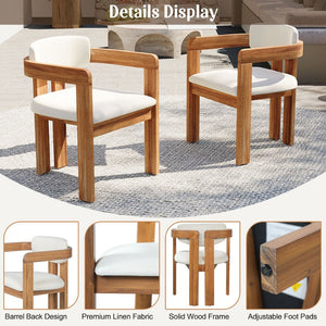 English Elm Set of 2 Solid Acacia Wood Outdoor Dining Armchairs with Cushioned Ergonomic Wraparound Backs Beige N704P417249A
