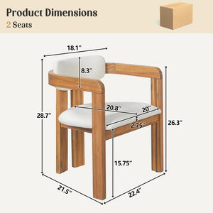 English Elm Set of 2 Solid Acacia Wood Outdoor Dining Armchairs with Cushioned Ergonomic Wraparound Backs Beige N704P417249A