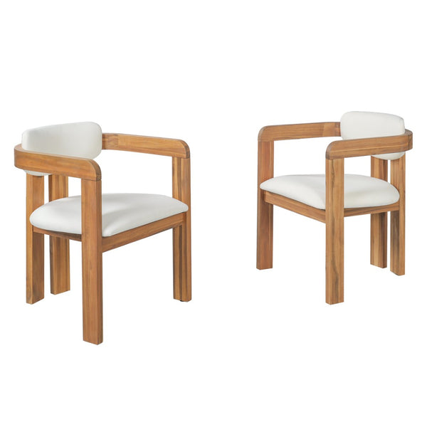 English Elm Set of 2 Solid Acacia Wood Outdoor Dining Armchairs with Cushioned Ergonomic Wraparound Backs Beige N704P417249A