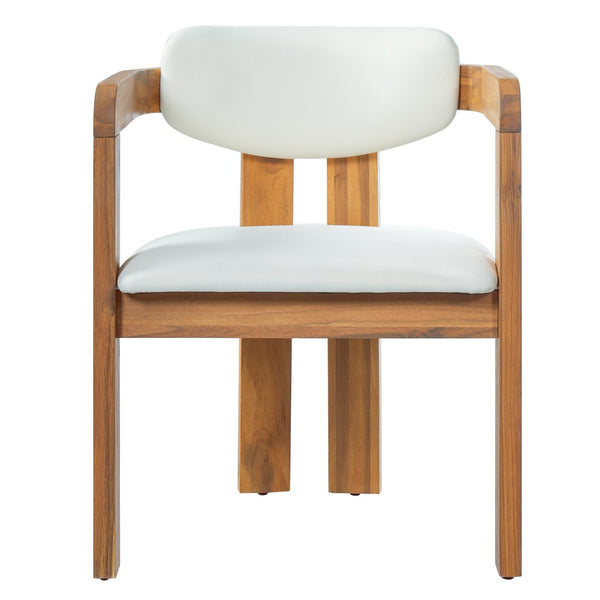 English Elm Set of 2 Solid Acacia Wood Outdoor Dining Armchairs with Cushioned Ergonomic Wraparound Backs Beige N704P417249A