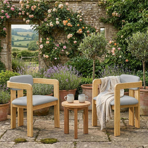 English Elm Set of 2 Solid Acacia Wood Outdoor Dining Armchairs with Cushioned Ergonomic Wraparound Backs Grey N704P417249L