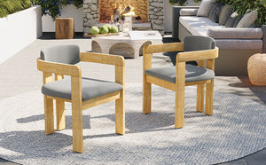 English Elm Set of 2 Solid Acacia Wood Outdoor Dining Armchairs with Cushioned Ergonomic Wraparound Backs Grey N704P417249L