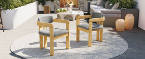 English Elm Set of 2 Solid Acacia Wood Outdoor Dining Armchairs with Cushioned Ergonomic Wraparound Backs Grey N704P417249L