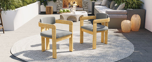 English Elm Set of 2 Solid Acacia Wood Outdoor Dining Armchairs with Cushioned Ergonomic Wraparound Backs Grey N704P417249L