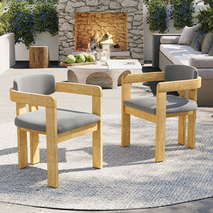 English Elm Set of 2 Solid Acacia Wood Outdoor Dining Armchairs with Cushioned Ergonomic Wraparound Backs Grey N704P417249L