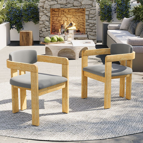 English Elm Set of 2 Solid Acacia Wood Outdoor Dining Armchairs with Cushioned Ergonomic Wraparound Backs Grey N704P417249L
