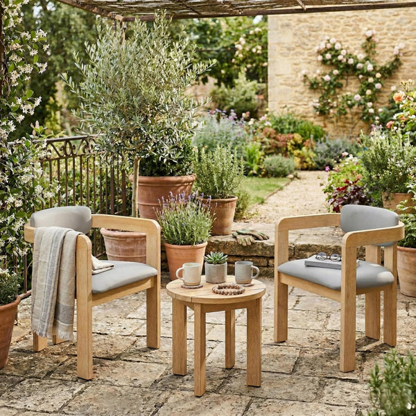 English Elm Set of 2 Solid Acacia Wood Outdoor Dining Armchairs with Cushioned Ergonomic Wraparound Backs Grey N704P417249L