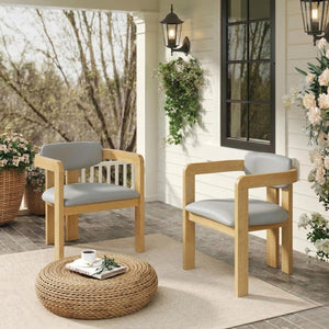 English Elm Set of 2 Solid Acacia Wood Outdoor Dining Armchairs with Cushioned Ergonomic Wraparound Backs Grey N704P417249L