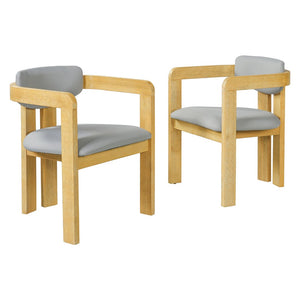 English Elm Set of 2 Solid Acacia Wood Outdoor Dining Armchairs with Cushioned Ergonomic Wraparound Backs Grey N704P417249L
