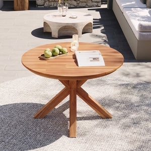 English Elm 44.5 Inch Round Outdoor Dining Table Slatted Acacia Patio Garden Deck Backyard Natural N704P417255A