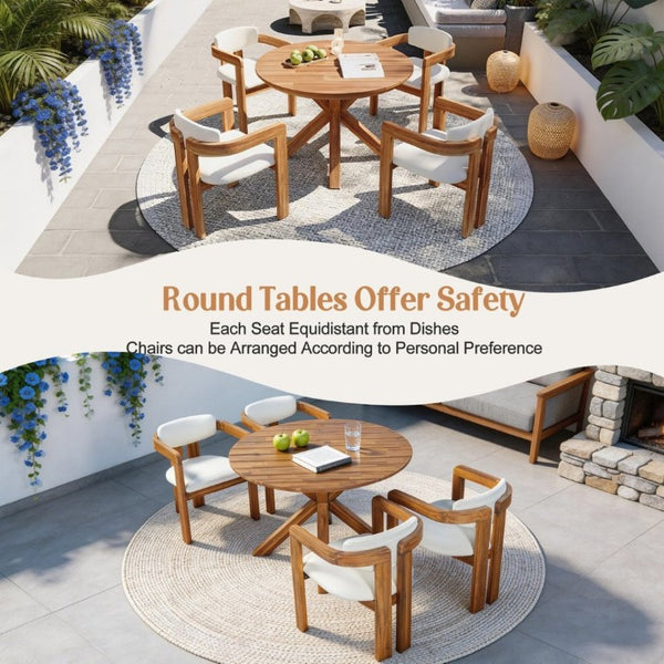English Elm 44.5 Inch Round Outdoor Dining Table Slatted Acacia Patio Garden Deck Backyard Natural N704P417255A