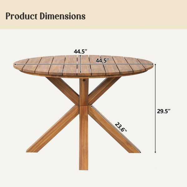 English Elm 44.5 Inch Round Outdoor Dining Table Slatted Acacia Patio Garden Deck Backyard Natural N704P417255A