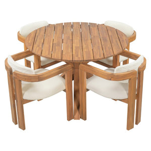 English Elm 44.5 Inch Round Outdoor Dining Table Slatted Acacia Patio Garden Deck Backyard Natural N704P417255A