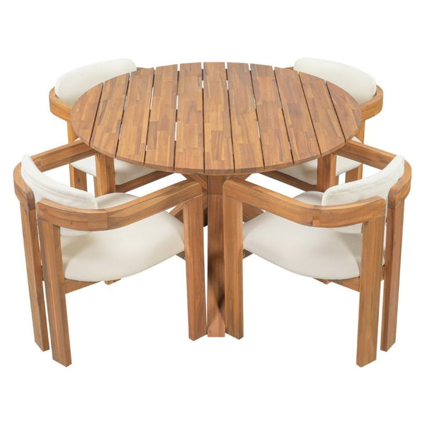 English Elm 44.5 Inch Round Outdoor Dining Table Slatted Acacia Patio Garden Deck Backyard Natural N704P417255A