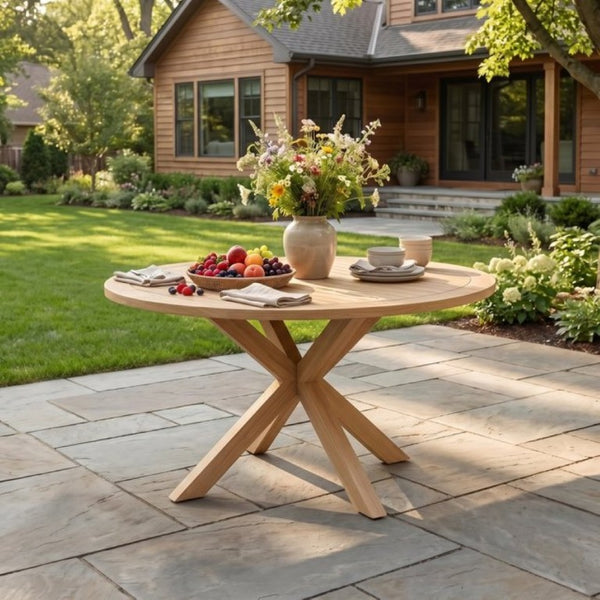 English Elm 44.5 Inch Round Outdoor Dining Table Slatted Acacia Patio Garden Deck Backyard Acacia Wood N704P417255L