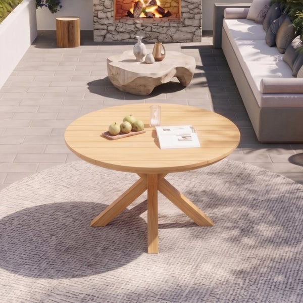 English Elm 44.5 Inch Round Outdoor Dining Table Slatted Acacia Patio Garden Deck Backyard Acacia Wood N704P417255L