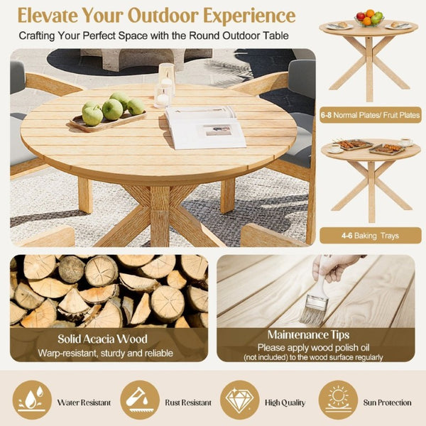 English Elm 44.5 Inch Round Outdoor Dining Table Slatted Acacia Patio Garden Deck Backyard Acacia Wood N704P417255L
