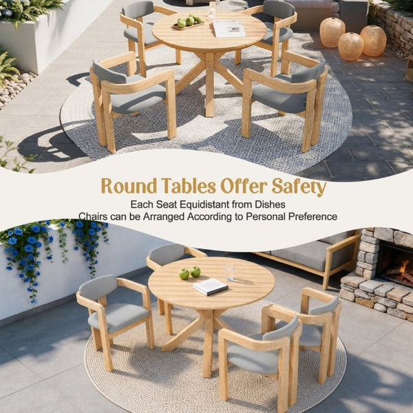 English Elm 44.5 Inch Round Outdoor Dining Table Slatted Acacia Patio Garden Deck Backyard Acacia Wood N704P417255L