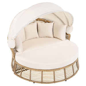 English Elm <old Outdoor Pe Wicker Round Daybed with Retractable Canopy and Convertible Lounge Seating N704P425943A
