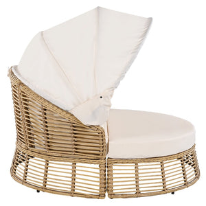 English Elm <old Outdoor Pe Wicker Round Daybed with Retractable Canopy and Convertible Lounge Seating N704P425943A
