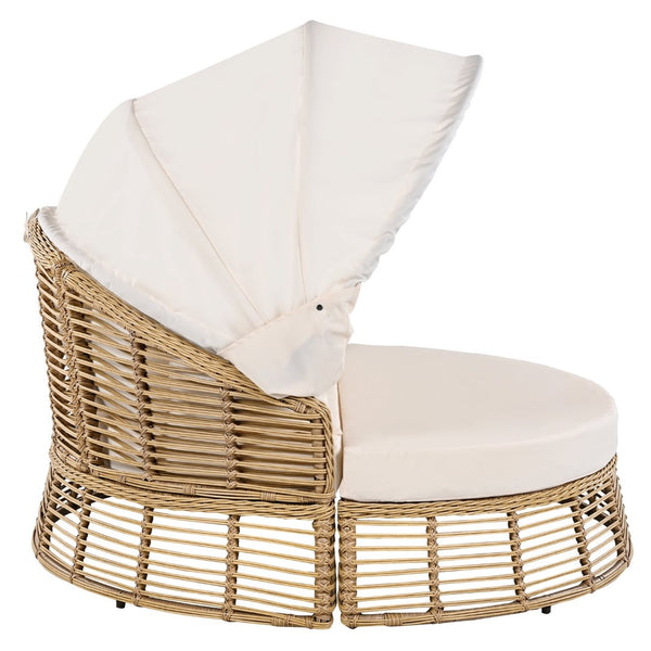 English Elm <old Outdoor Pe Wicker Round Daybed with Retractable Canopy and Convertible Lounge Seating N704P425943A