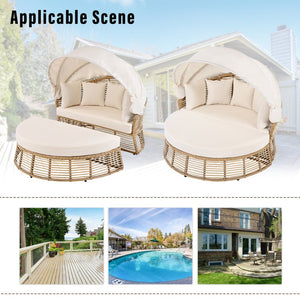English Elm <old Outdoor Pe Wicker Round Daybed with Retractable Canopy and Convertible Lounge Seating N704P425943A