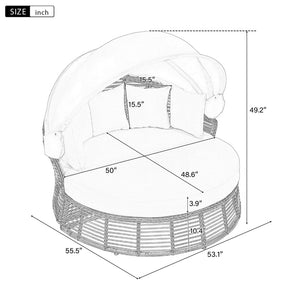 English Elm <old Outdoor Pe Wicker Round Daybed with Retractable Canopy and Convertible Lounge Seating N704P425943A