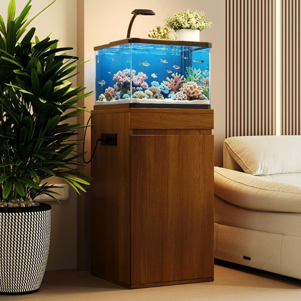 English Elm 10-15 Gallon Aquarium Stand with Wood Finish Cabinet and Built-In Power Strip Brown 16.9 L x 16.9 W x 31.4 H N704P444759D