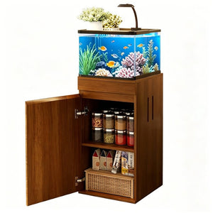 English Elm 10-15 Gallon Aquarium Stand with Wood Finish Cabinet and Built-In Power Strip Brown 16.9 L x 16.9 W x 31.4 H N704P444759D