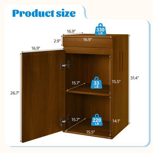 English Elm 10-15 Gallon Aquarium Stand with Wood Finish Cabinet and Built-In Power Strip Brown 16.9 L x 16.9 W x 31.4 H N704P444759D