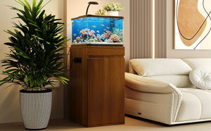 English Elm 10-15 Gallon Aquarium Stand with Wood Finish Cabinet and Built-In Power Strip Brown 16.9 L x 16.9 W x 31.4 H N704P444759D