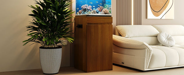 English Elm 10-15 Gallon Aquarium Stand with Wood Finish Cabinet and Built-In Power Strip Brown 16.9 L x 16.9 W x 31.4 H N704P444759D