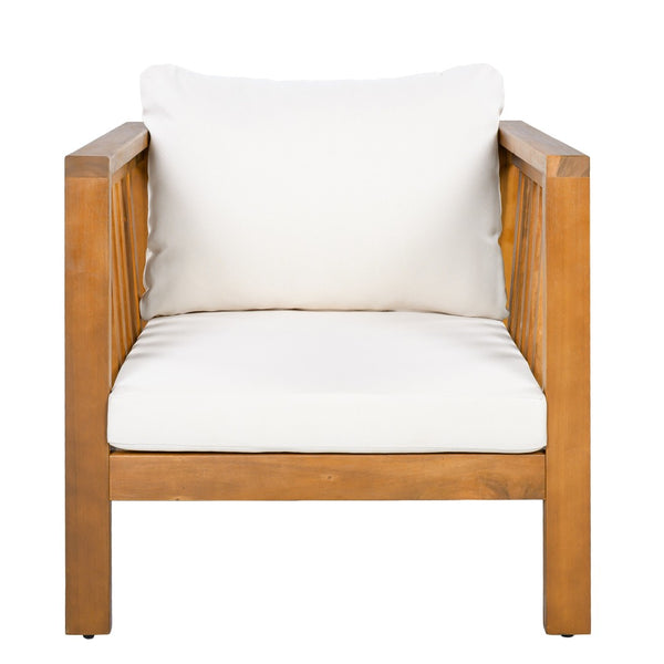English Elm Outdoor Acacia Wood Club Chair with Square Arms Thick Cushion for Poolside Patio N704P448452A