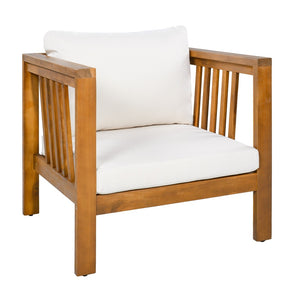 English Elm Outdoor Acacia Wood Club Chair with Square Arms Thick Cushion for Poolside Patio N704P448452A
