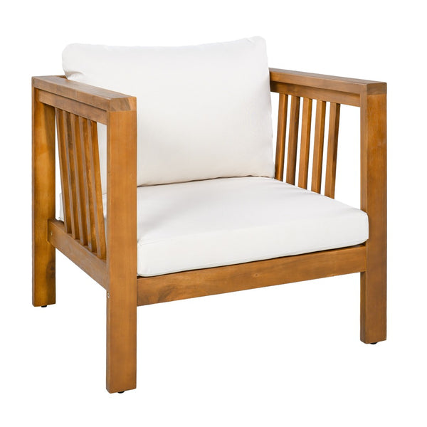 English Elm Outdoor Acacia Wood Club Chair with Square Arms Thick Cushion for Poolside Patio N704P448452A
