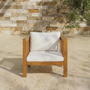English Elm Outdoor Acacia Wood Club Chair with Square Arms Thick Cushion for Poolside Patio N704P448452A