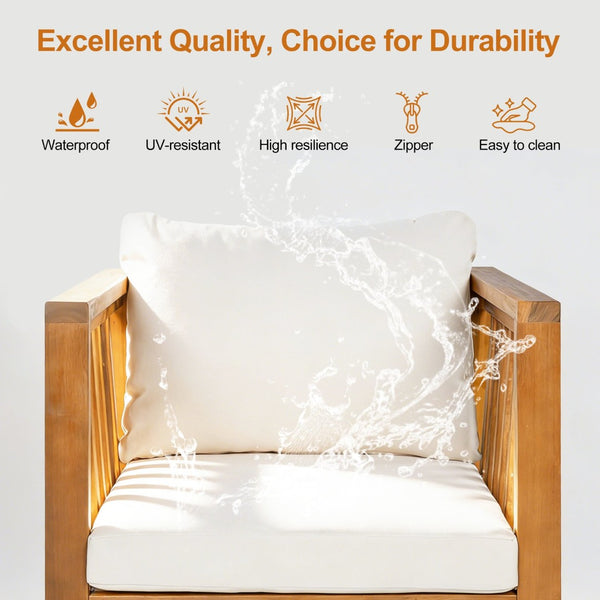 English Elm Outdoor Acacia Wood Club Chair with Square Arms Thick Cushion for Poolside Patio N704P448452A