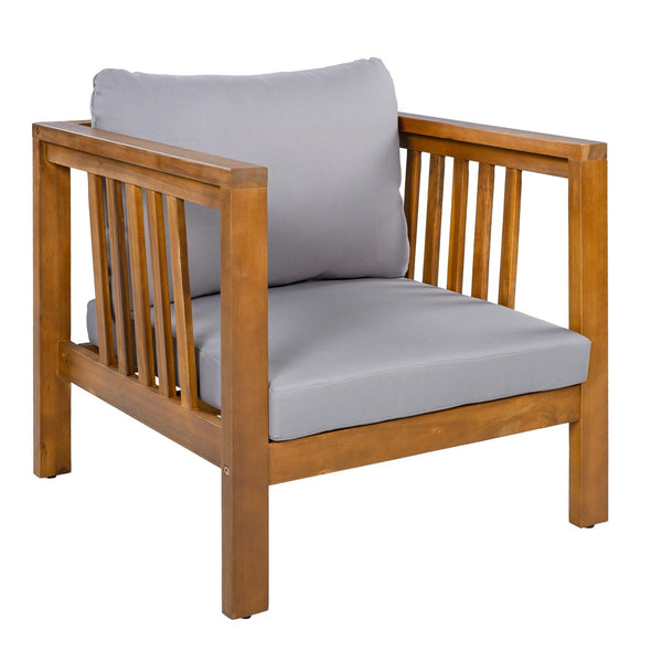 English Elm Outdoor Acacia Wood Club Chair Thick Cushion Square Arms Patio Poolside Seating N704P448452E